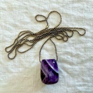Amethyst Pendant on Silver Ball Chain Necklace